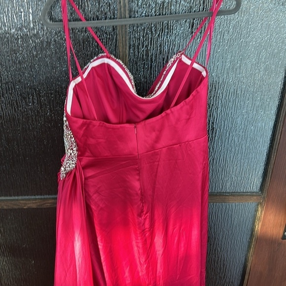 Mac Duggal Strapless Ruched Embellished Gem Gown Hot Pink Dress Size 10 - Picture 12 of 13